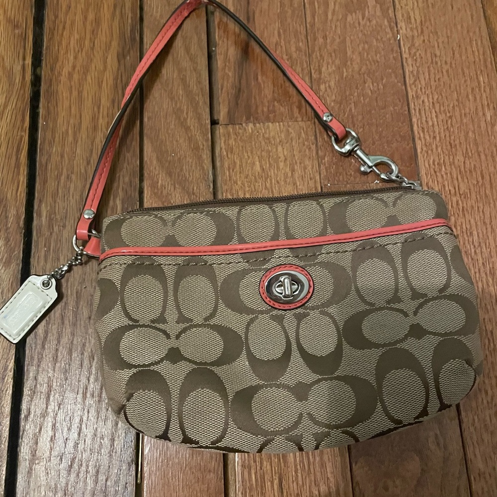 Coach Brown and Red Signature Clutch